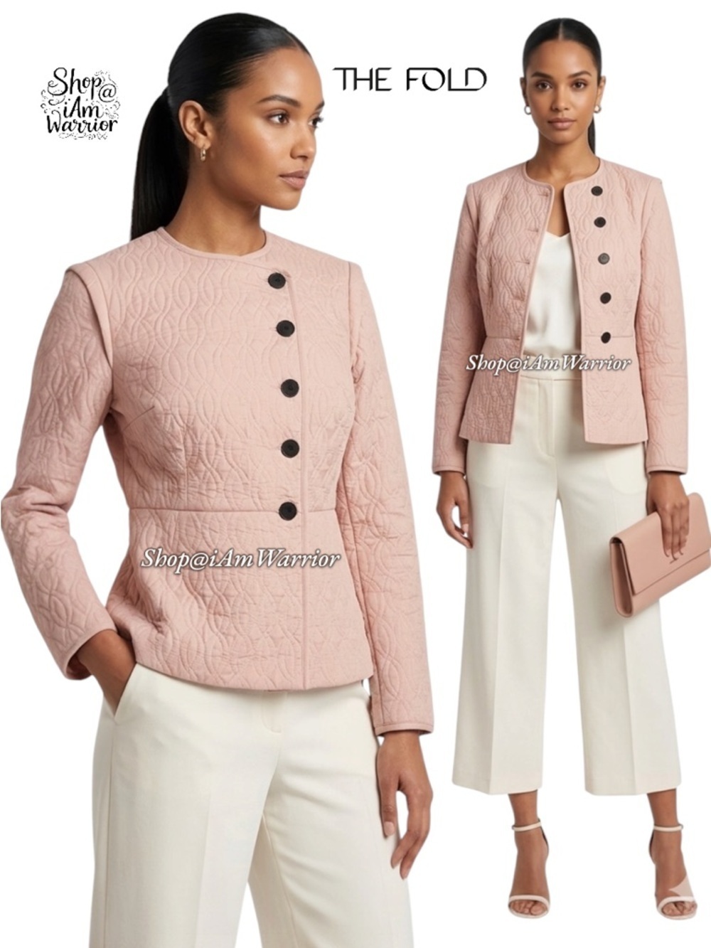 The Fold blush quilted asymmetrical button spring jacket *shop@iamwarrior